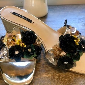 Zara Metallic Slides, Size 6